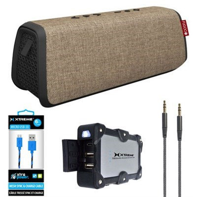Fugoo Style XL Port. Waterproof B.tooth Speaker Sand/Black w/Power Bank Charger Bundle