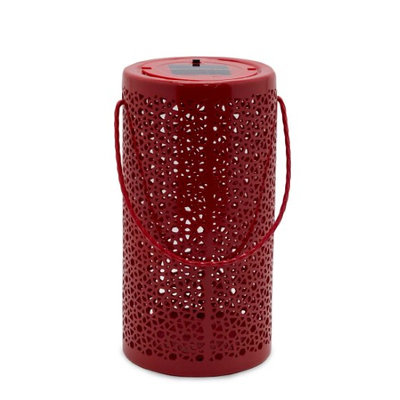 Plow & Hearth Solar Ceramic Hanging Lantern, in Red