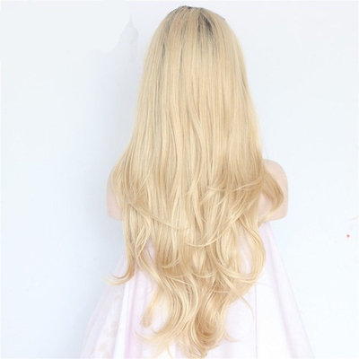 Cool Shiny Fashion Ombre Blonde Glueless Lace Front Wigs for White Women Natural Straight Heat Resistant Synthetic Hair Replacement Wig For Women 24