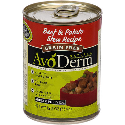AvoDerm Grain Free Beef & Potato Stew Recipe Canned Dog Food, 12.5 oz, Case of 12