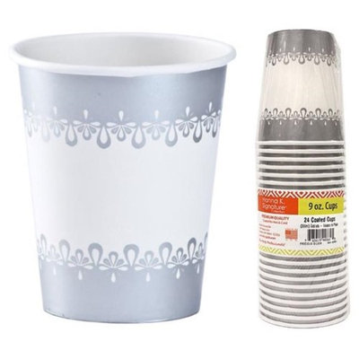 Hanna K Signature 2184940 9 oz Precious Silver Paper Hot-Cold Cup - Pack of 36 & 24 per Pack