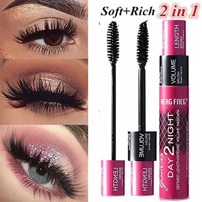 Mascara 2 in 1,Mascara Set ,2 In 1 3D Fiber Mascara Black Eye Curling Eyelash Double Mascara Waterproof Full Express Mascaras Makeup Tool