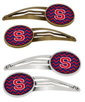 Letter S Chevron Yale Blue and Crimson Set of 4 Barrettes Hair Clips CJ1054-SHCS4