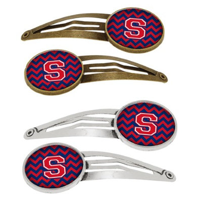 Letter S Chevron Yale Blue and Crimson Set of 4 Barrettes Hair Clips CJ1054-SHCS4