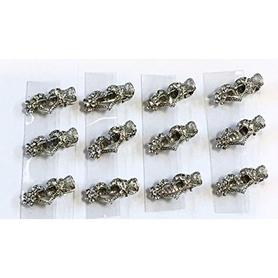 12 Pieces Heart Design Clear White Rhinestone With Silver Color Metal Alligator Clips
