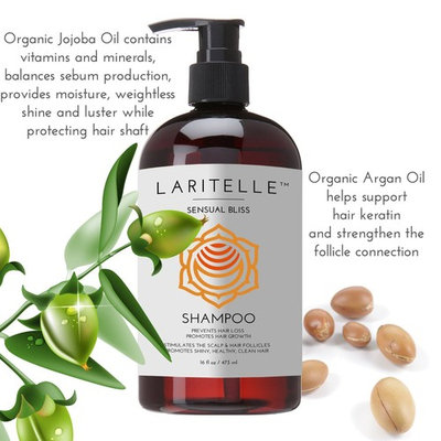 Laritelle Organic Shampoo 16 oz + Conditioner 16 oz | Prevents Hair Loss, Promotes Hair Growth | Argan Oil, Rosemary, Palmarosa & Orange | NO GMO, Sulfates, Gluten, Alcohol, Parabens, Phthalates