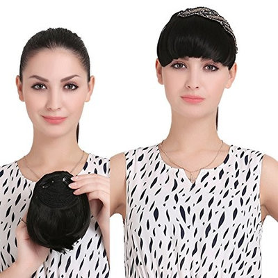 SARLA Clip on Bangs Fringe Hair Extensions Synthetic Hairpiece Hair Piece For Women Full Straight Fashion Stylish Cute Japan High Temperature Fiber(B7#16/22)