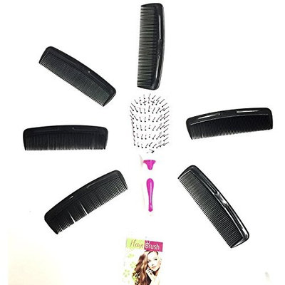 Hair Brush and Comb combo - 1 Pack of Detangling Hair Brushes and 6 pack Comb