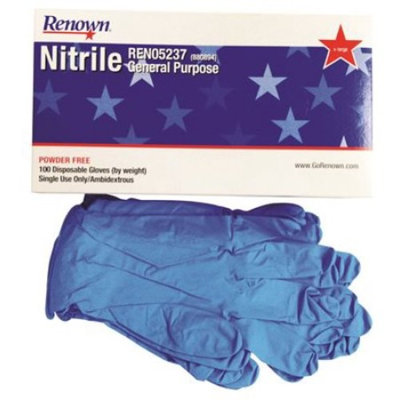 RENOWN AMBIDEXTROUS NITRILE GLOVES, BLUE, EXTRA-LARGE, 100 GLOVES PER BOX
