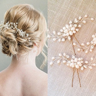 Bridal Hair Pins Set, Wedding Crystal and Pearl Hair Pin for Bride and Bridesmaid (Set of 2)