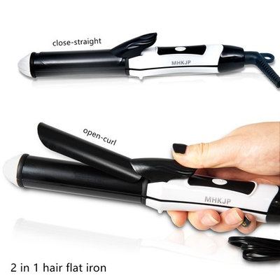 2 In 1 Ceramic Curling Iron/Straightener 1 Inch, Travel Tourmaline Hair Straightening/Curler ,Professional Hair Flat Iron By MHKJP
