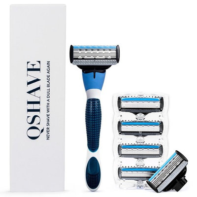 QSHAVE Blue Series Manual Men's Shaving Razor with X5 Blade (5-Blade) Replacement Cartridges/Refills