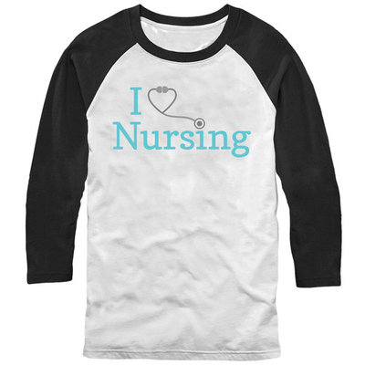 Chin Up Men's I Love Nursing Stethoscope Baseball Tee