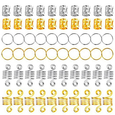 XOMOO 120 Pieces Aluminum Hair Braid Rings Dreadlocks Hair Coil Dreadlocks Metal Hair Cuffs Hair Braiding Beads for Hair Accessory, Multiple Styles