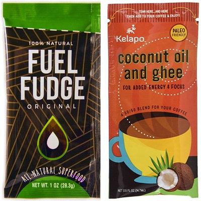 Keto Fat Bombs Set - Fuel Fudge with Organic Grass Fed Ghee Butter, Coconut Oil, Cacao, Turmeric, Maca, Cinnamon, Honey + Ghee and Coconut Oil Packets
