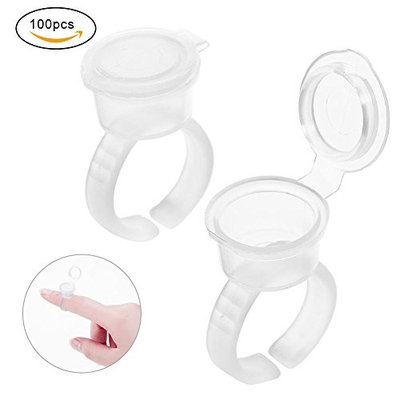 Nail Art Tattoo Ink Holder Ring, 100pcs Eyelash Extend Pigment Ink Holder Container Cup Cap with Lid Beauty Kit