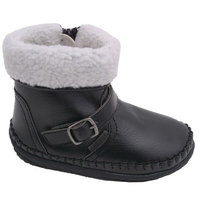 Angel Girls Black Fleece Lined Ankle Buckle Boots Shoes 4-7 Baby Toddler