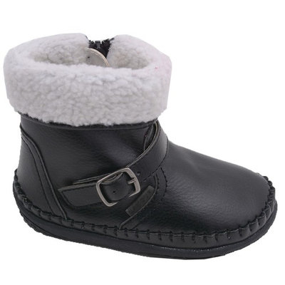 Angel Girls Black Fleece Lined Ankle Buckle Boots Shoes 4-7 Baby Toddler