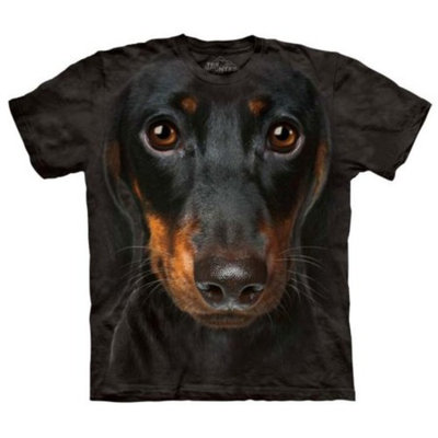Black 100% Cotton Daschund Head Realistic Graphic T-Shirt