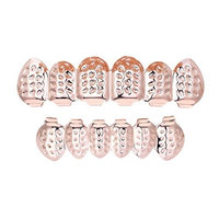 DZT1968 1 Set Gold Plated Gold bracelet floral Hip Hop Top & Bottom Teeth Grills (Rose G