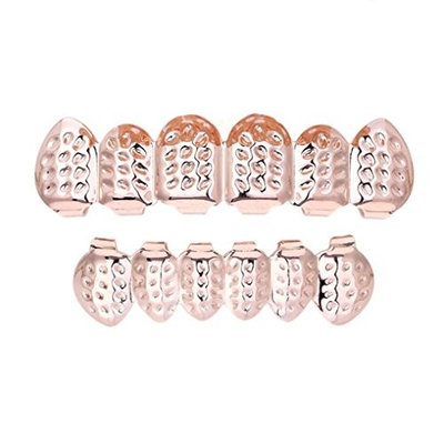 DZT1968 1 Set Gold Plated Gold bracelet floral Hip Hop Top & Bottom Teeth Grills (Rose G