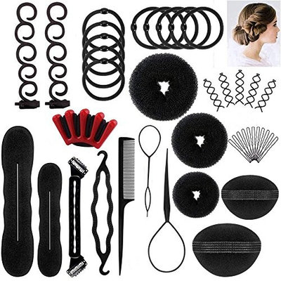 HP95 Pack of 41 DIY Magic Hair Clip Pads Foam Hair Styling Hairstyle Tools for Women Girls,Twist Plait Hair Roller Bun Maker Braiding Tool Holder Salon Accessory