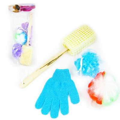 Atb 4 Pc Set Bath Body Sponge Shower Washing Glove Loofah Scrub Puff Back Scrubber