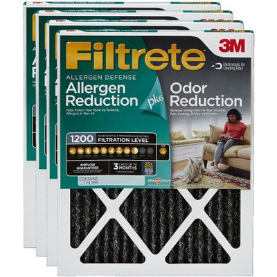 Filtrete Allergen Plus Odor Reduction Air and Furnace Filter, 1200 MPR, Available in Multiple Sizes, 4pk