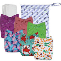 Wegreeco Washable Reusable Baby Cloth Pocket Diapers 6 pack + 6 Bamboo Inserts(with1wet bag,Girl Prints)