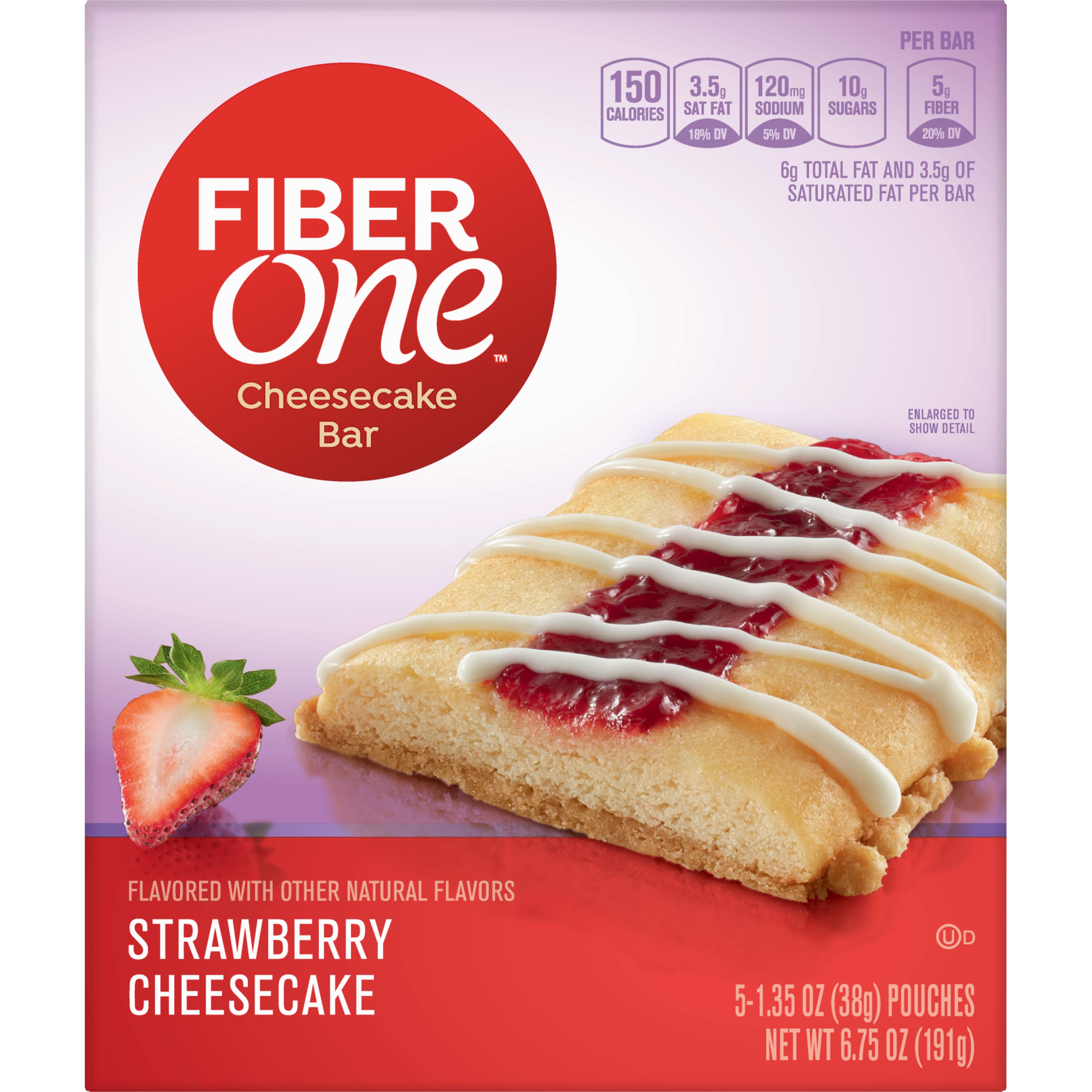 Fiber One Cheesecake Bar, Strawberry, Dessert Bar, 5 Fiber Bars, 6.75 oz