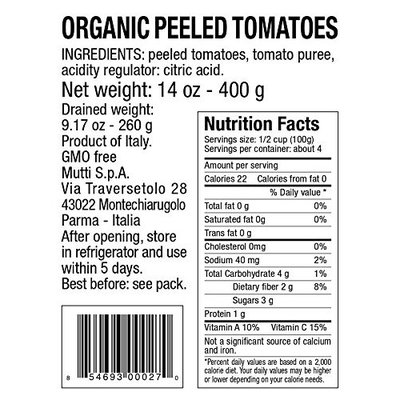 Mutti Organic Whole Peeled Tomatoes, 14 oz. Can, 6-Pack