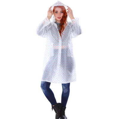 Transparent Emergency Hooded Knee-Length Rain Coat with Pockets
