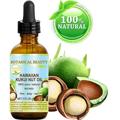 Botanical Beauty KUKUI OIL HAWAIIAN 100% Pure / Refined Cold Pressed Carrier Oil for Skin, Hair, Lip and Nail Care. 2 Fl.oz.- 60 ml.