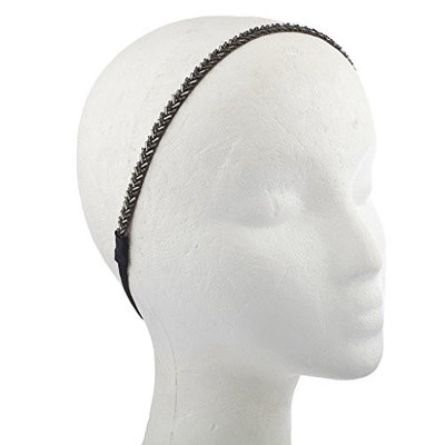 Lux Accessories Black SilvertoneTone Bugle Bead Headwrap Elastic Stretch Headband