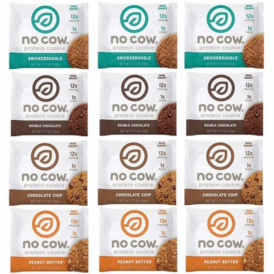 No Cow Protein Cookie, Variety Pack, 12g Plant Based Protein, Low Sugar, Dairy Free, Gluten Free, Vegan, 12 Count