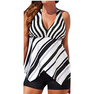 HP95 Tankini Top Set Women Stripe Swimsuits with Boy Shorts Swimming Costumes