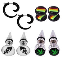 BodyJ4You 8PCS Fake Gauge Taper and Earrings Set Stainless Steel Skull Stud Cheater Faux Jewelry