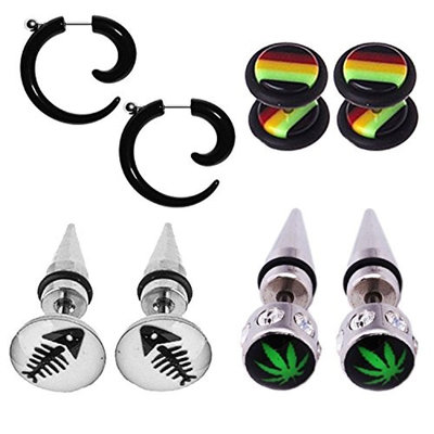 BodyJ4You 8PCS Fake Gauge Taper and Earrings Set Stainless Steel Skull Stud Cheater Faux Jewelry