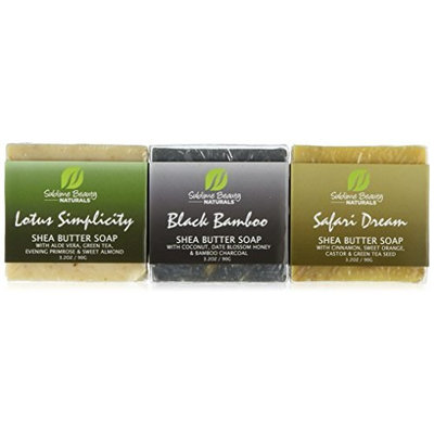 3 EXOTIC NATURAL SOAPS in an Organza Bag, 3.2 oz Each. Shea Butter + Essential Oils, Soft, Moisturizing and Decorative. For Face & Body.