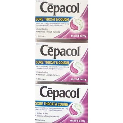 Cepacol Sore Throat & Cough 16 Lozenges Mixed Berry (Pack of 3 Boxes)