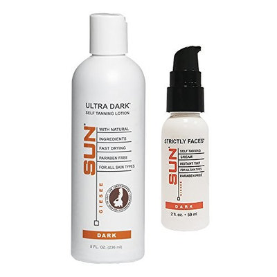 Dark Self Tanner Face & Body - Natural Sunless Tanning Lotion 8 oz Body | 2 oz Face for Bronzing and Golden Tan - Sunless Bronzer Flawless Fake Tanning Gel Lotion Lotion