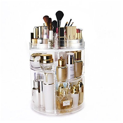 Makeup Organiser, 360 Degree Rotating Adjustable Jewelry and Cosmetic Display Stand, 8 Layers Make Up Storage Box - Crystal Clear