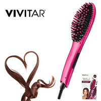 Ceramic Straightening Hair Brush – Smooth And Sleek Results For Every Hair Type, Easy To Read LCD Temperature Display, 140 To 450 Degrees Temperature Range,| Vivitar (PINK)
