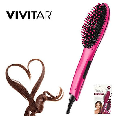 Ceramic Straightening Hair Brush – Smooth And Sleek Results For Every Hair Type, Easy To Read LCD Temperature Display, 140 To 450 Degrees Temperature Range,| Vivitar (PINK)