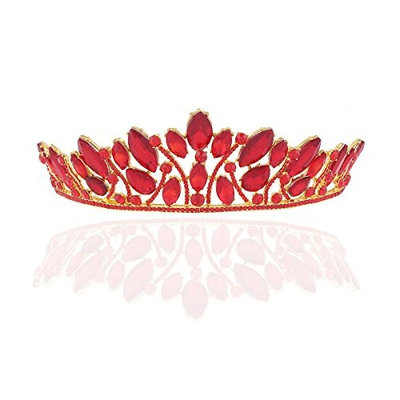 Frcolor Bridal Wedding Tiara Crown - Red Crystal Diamond Bridal Princess Crown