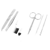 7 in 1 Earpick Blusher Brush Makeup Cosmetic Silver Tone Tool Set for Ladies