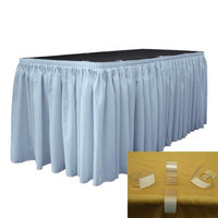 LA Linen SKT-Pop-21x29-15Lclips-BlueLgtP18 Polyester Poplin Table Skirt with 15 L-Clips, Light Blue - 21 ft. x 29 in.