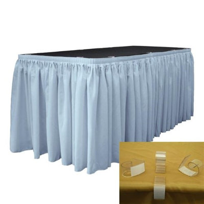 LA Linen SKT-Pop-21x29-15Lclips-BlueLgtP18 Polyester Poplin Table Skirt with 15 L-Clips, Light Blue - 21 ft. x 29 in.