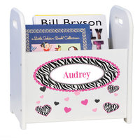 Personalized Groovy Zebra White Book Caddy and Rack