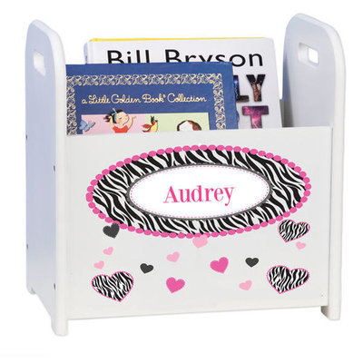 Personalized Groovy Zebra White Book Caddy and Rack